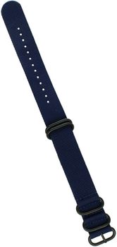 Stylowy pasek do zegarka NATO 044 w granatowym kolorze. Parciany materiał, długość 26 cm, szerokość 22 mm, stalowa sprzączka w czarnym kolorze. Idealny do codziennych i sportowych stylizacji.2.jpg